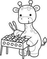 Outline of giraffe want to grilled barbecue. Coloring pages of cute giraffe. vector