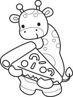 Outline of giraffe bring a pizza. Coloring pages of cute giraffe. vector