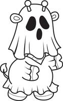 Outline of giraffe wearing a white ghost costume. Coloring pages of cute giraffe. vector