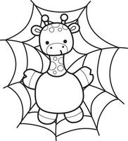 Outline of giraffe stuck in the spider web. Coloring pages of cute giraffe. vector