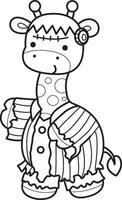 Outline of giraffe with frankenstein costume.Coloring pages of cute giraffe. vector