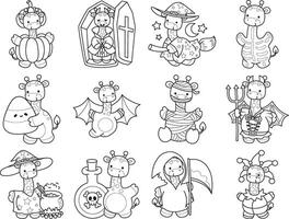 Outline of giraffe in the variation of halloween party. Coloring pages of cute giraffe. vector