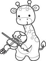 Outline of giraffe playing a violin. Coloring pages of cute giraffe. vector