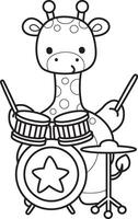 Adobe Illustrator ArtworkOutline of giraffe playing a drum in the band. Coloring pages of cute giraffe. vector