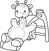 Outline of giraffe playing a sliding. Coloring pages of cute giraffe. vector