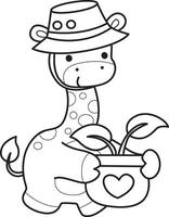 Outline of giraffe bring a leaves. Coloring pages of cute giraffe. vector