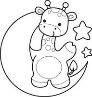 Outline of giraffe stand up in the moon. Coloring pages of cute giraffe. vector