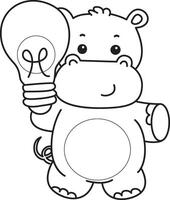 Outline of hippo bring a lamp. Coloring pages of cute hippo icon. vector