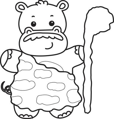 Outline of hippo like an ancient. Coloring pages of cute hippo icon.