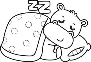 Outline of hippo was sleeping. Coloring pages of cute hippo icon. vector