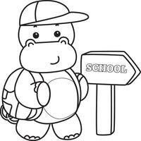 Outline of hippo want to going to school. Coloring pages of cute hippo icon. vector