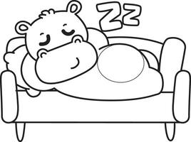 Outline of hippo laying in the couch. Coloring pages of cute hippo icon. vector