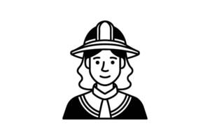 A black and white illustration of a woman in a hat vector