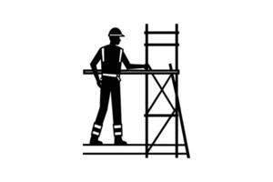 A man is standing on a ladder and working on a construction site vector