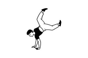 A black and white drawing of a man doing a handstand vector