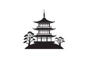 Japanese pagoda on top of hill with trees vector