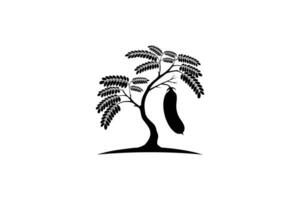 A black and white image of a tree with beans on it vector