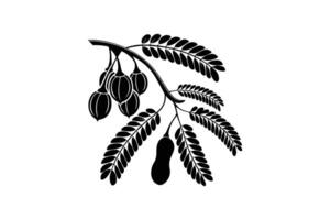 A black and white illustration of a tree branch with leaves vector
