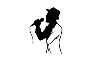 A silhouette of a man in a hat and suit singing into a microphone vector