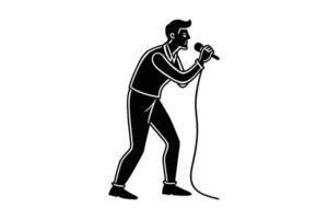 A man singing into a microphone on a white background vector