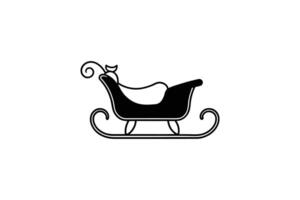 A black and white illustration of a sleigh with a cat in it vector