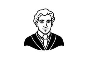 A black and white drawing of a man with a tie vector