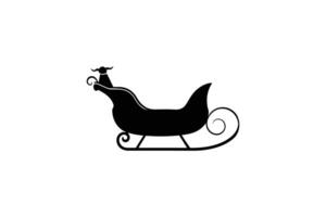 A black and white silhouette of a sleigh with a dog in it vector