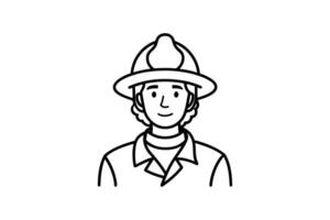 A man in a firefighter hat is shown in a line drawing vector