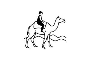 A black and white drawing of a man riding a camel vector