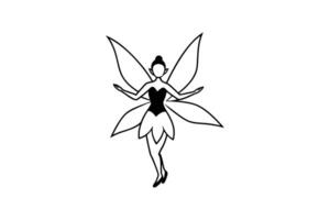 A black and white drawing of a fairy with wings vector