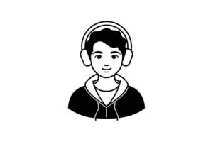 A black and white illustration of a man wearing headphones vector