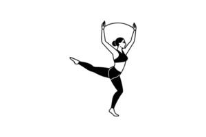 A black and white illustration of a woman doing a gymnastics routine vector