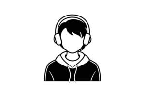 A black and white illustration of a person wearing headphones vector