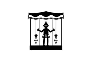 Circus Performer in Booth with Hanging Decorations Silhouette vector
