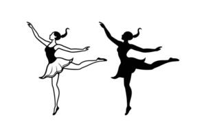 Elegant Ballerina in Motion Outline and Silhouette vector