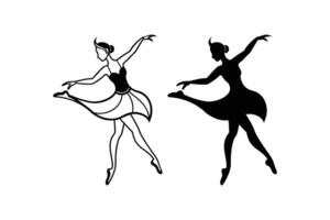 Elegant Ballerina in Motion Line Art and Silhouette Style vector