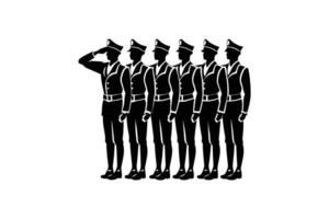 Line of Saluting Soldiers in Uniform Silhouette vector