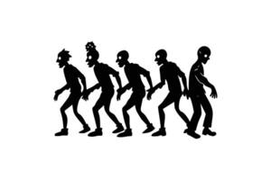 Zombie Horde Walking in a Row Black and White Silhouette vector