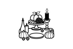 Thanksgiving Table Setting with Pumpkins and Fruit Silhouette vector