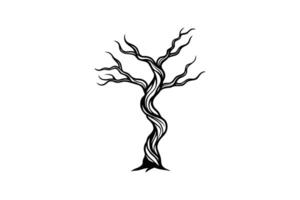 Twisted Tree Silhouette with Bare Branches Isolated on White Background vector