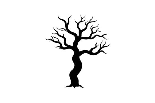 Bare Tree Silhouette with Twisted Trunk and Branches on White vector