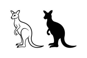 Kangaroo Outline and Silhouette Illustration on White Background vector