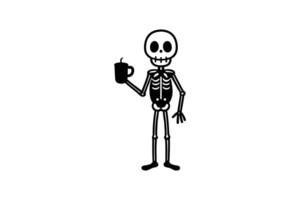 Skeleton Enjoying Coffee Silhouette on White Background vector