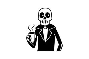 Skeleton in Jacket Drinking Coffee Silhouette vector