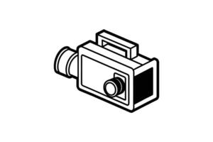 Retro Style Movie Camera Icon in Black and White Silhouette vector