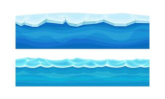 Set of ocean or sea water waves horizontal seamless background with ice illustration vector