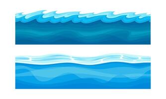 Set of ocean or sea water waves with ice set. Horizontal seamless background illustration vector