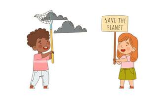 Save the planet. Kids protecting and taking care of nature. Ecology and environment concept. illustration vector