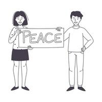 Man and Woman Character Partaking in Demonstration for Peace with Placard Illustration vector