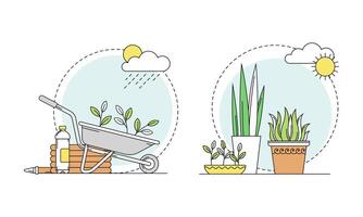 Gardening related symbols set. Growing and cultivation of seedlings illustration vector